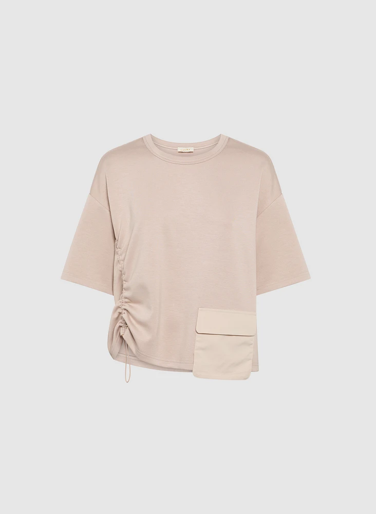 Ruched Flap Pocket T-Shirt