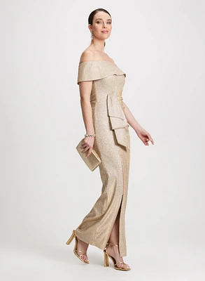 Metallic Off-the-Shoulder Evening Dress