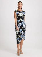 Flounced Asymmetric Floral Dress