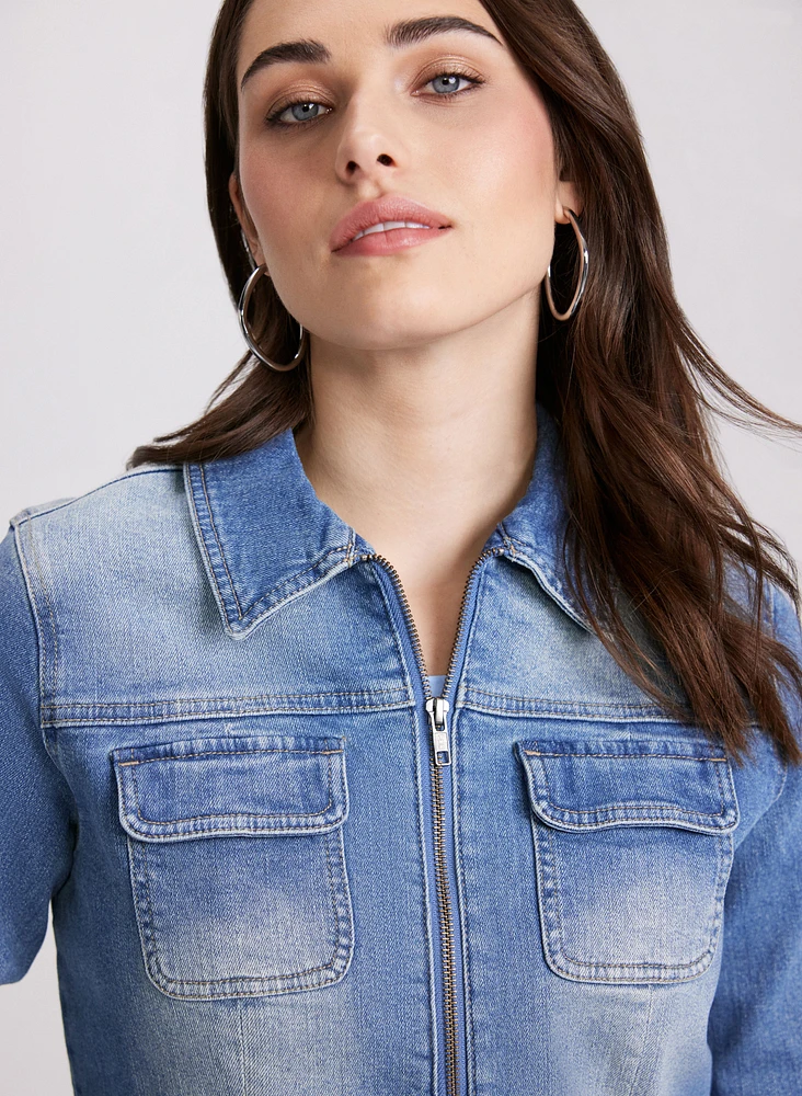 Veste en denim à fermeture éclair