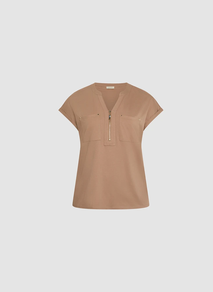 Zipper Neckline T-Shirt