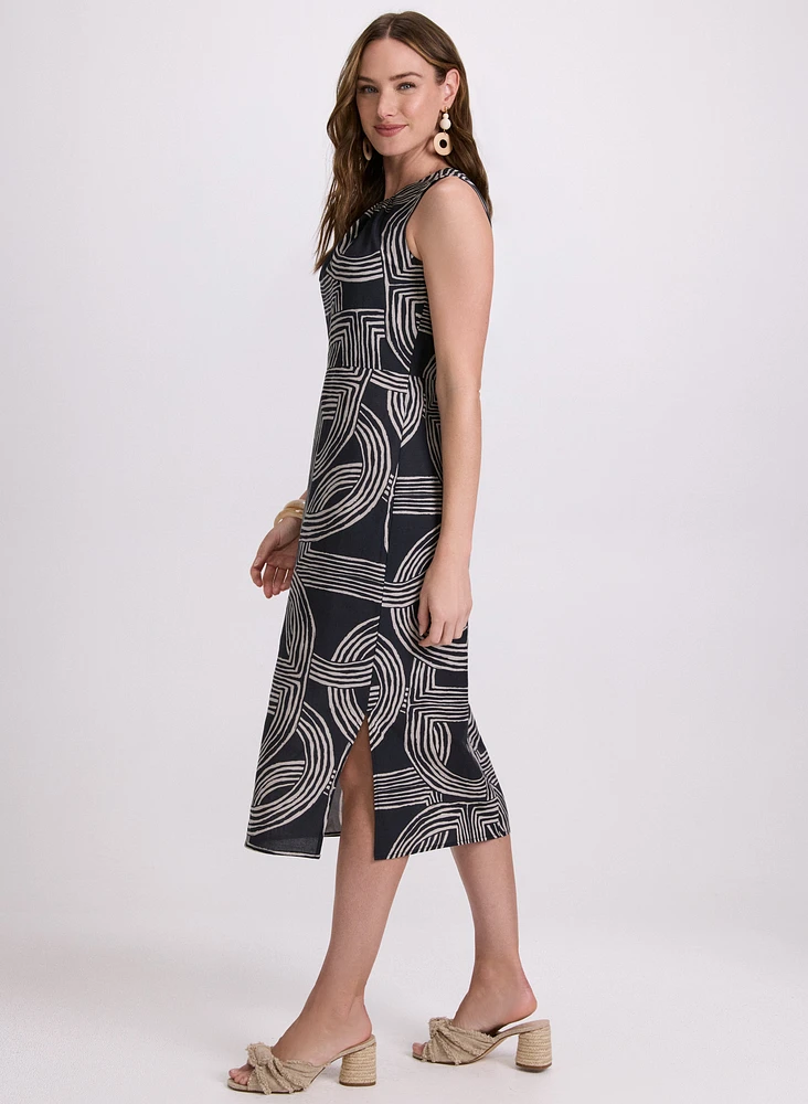 Geometric Linen-Blend Dress