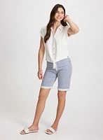 Linen Knotted Blouse & Striped Denim Shorts