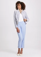 Stripe Bouclé Jacket & Pleated Waist Slim-Leg Pants