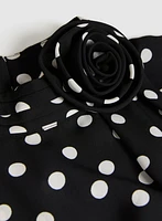 Polka Dot Print Mock Neck Blouse