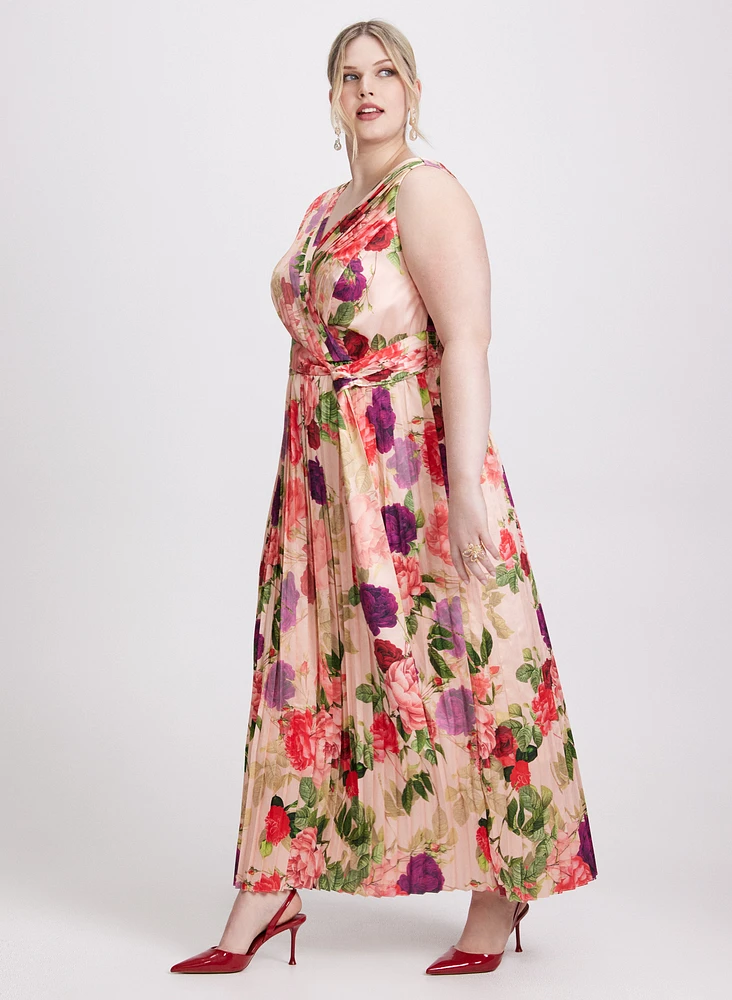 Robe maxi florale plissée