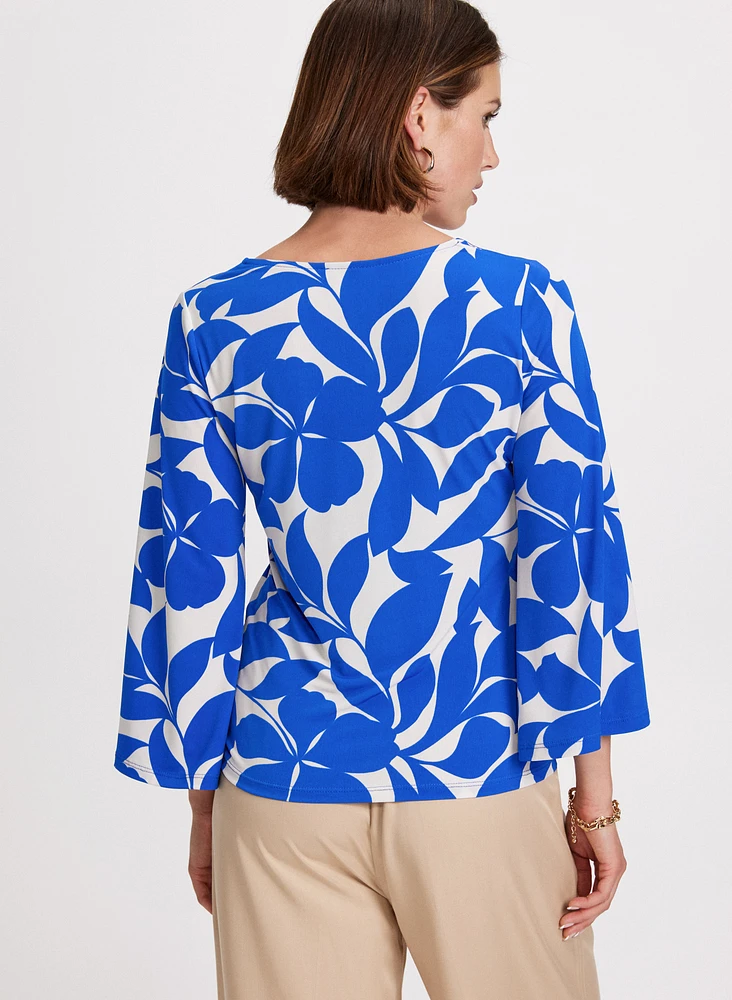 Leaf Print Bell Sleeve Top