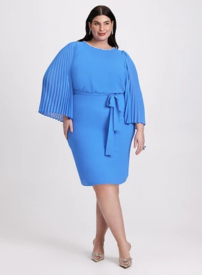 Embellished Plissé Flutter Sleeve Dress