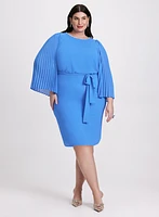 Embellished Plissé Flutter Sleeve Dress