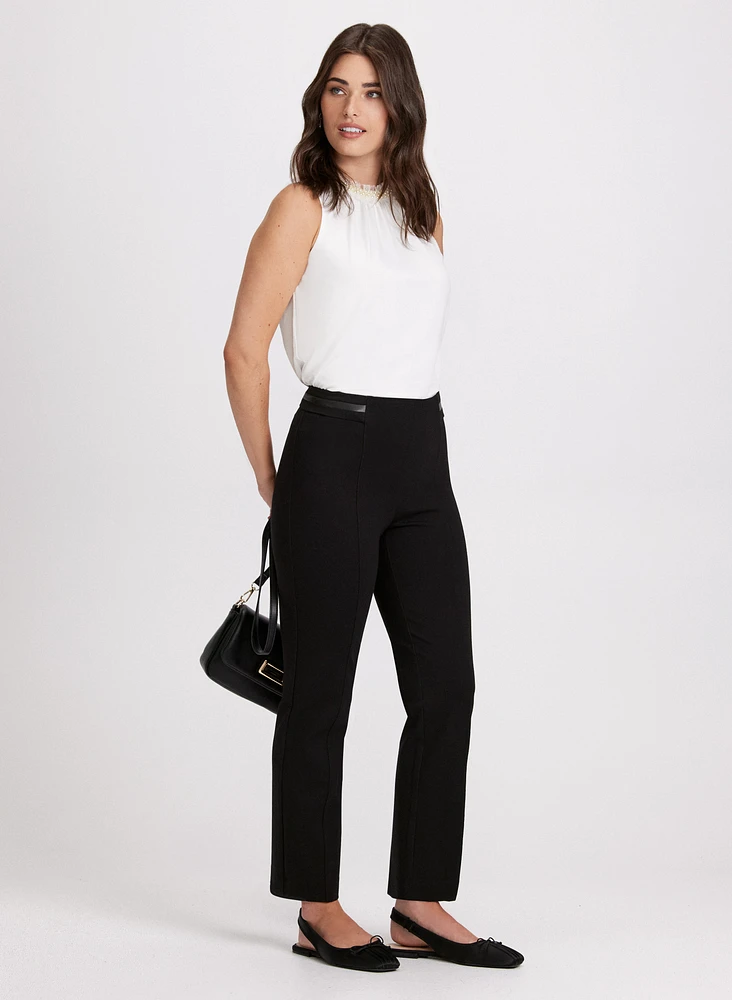 Crew Neck Sleeveless Top & Vegan Leather Detail Pants