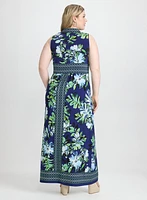 Robe maxi florale à bordure contrastante