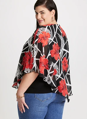 3/4 Sleeve Floral Poncho Blouse