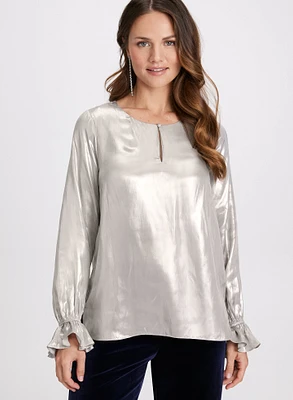 Metallic Flared Cuff Blouse