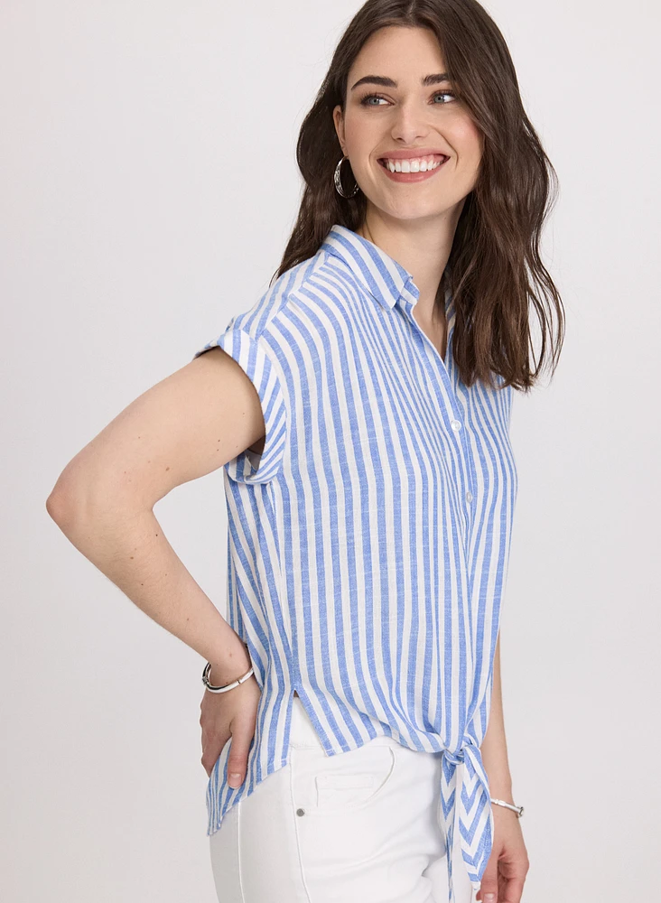 Striped Linen-Blend Blouse