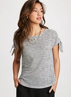 Knotted Sleeve Striped T-Shirt