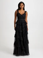 Ruffled Tulle Gown