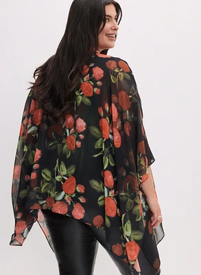 Floral Print Chiffon Poncho