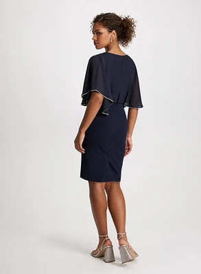 Flared Chiffon Sleeves Fitted Dress