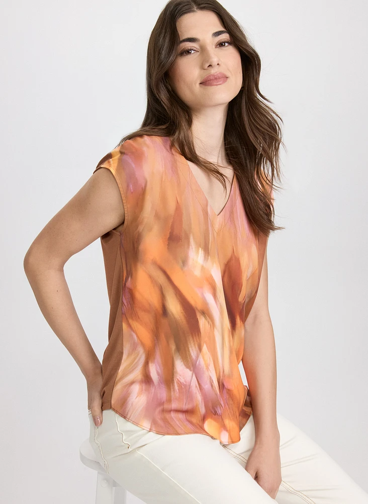 Abstract Cap Sleeve Top