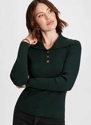 Shawl Collar Ribbed Sweater