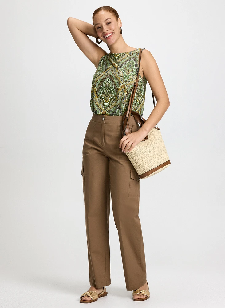 Sleeveless Paisley Top & Wide Leg Cargo Pants