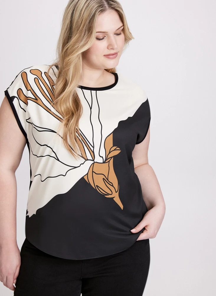 Abstract Floral Placement Print Top