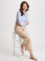 Split-Neck Embroidered Blouse & Pull-On Tencel Capris