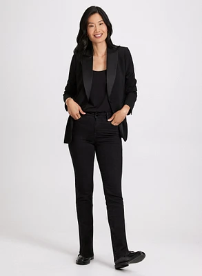 Satin Lapel Tuxedo Jacket & Straight-Leg Jeans