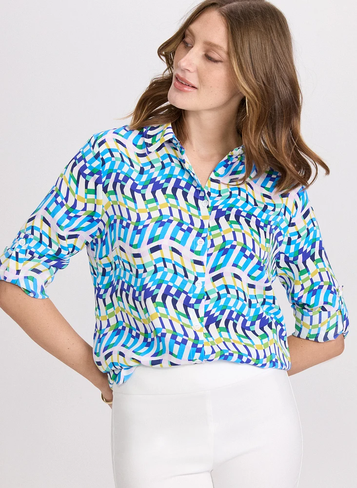 Blouse géométrique boutonnée