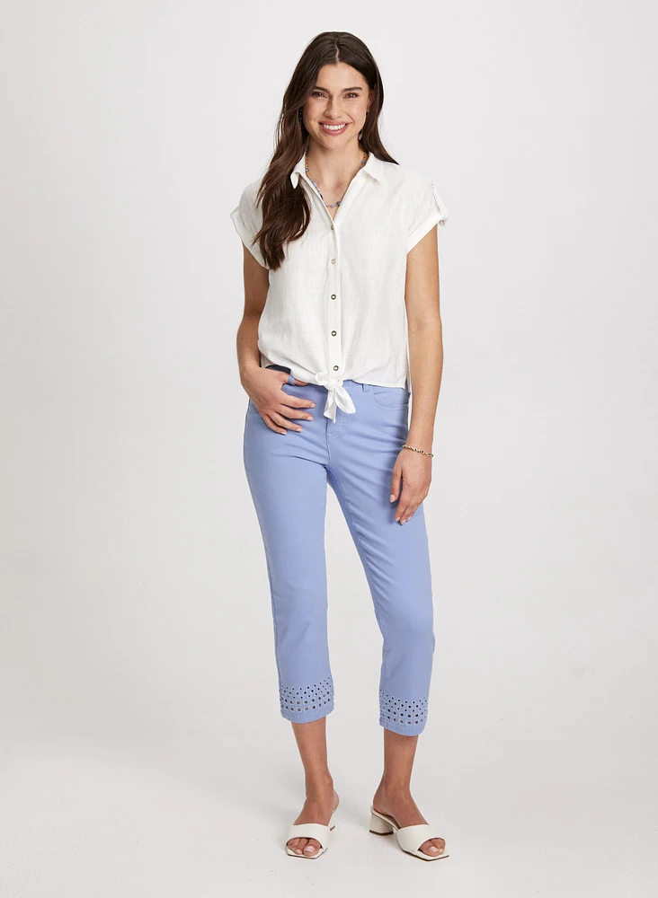 Linen Knotted Blouse & Straight Leg Capris