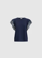 Crochet Trim Cap Sleeve T-Shirt
