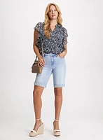 Floral Print Blouse & Denim Bermuda Shorts