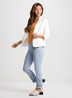 Linen Button Front Blazer & Embroidered Hem Jeans