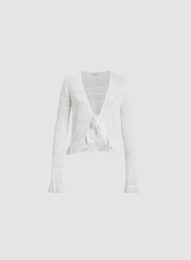Pointelle Bell Sleeve Cardigan