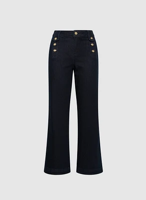 Embossed Button Wide-Leg Jeans