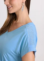 Ruched Rhinestone Detail T-Shirt