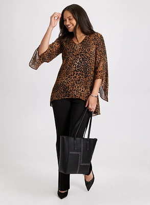 Leopard Print V-Neck Blouse & Sofia Slim-Leg Pants