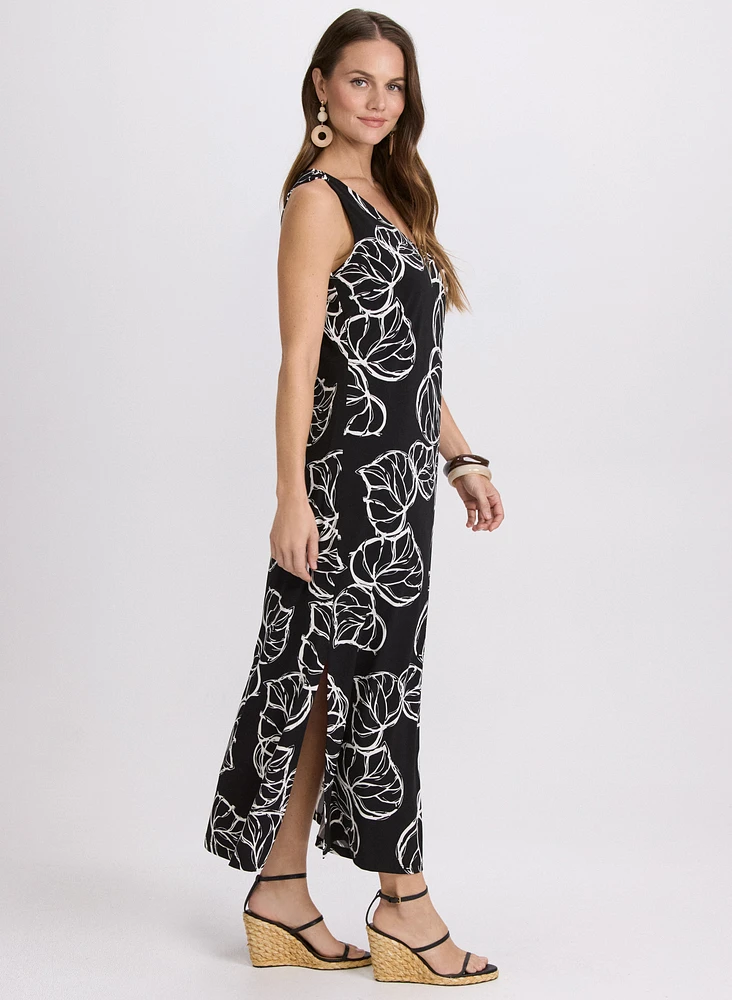 Robe maxi à motif de feuilles