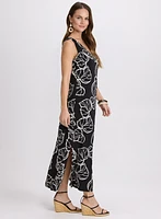 Robe maxi à motif de feuilles
