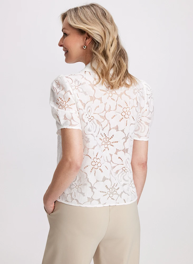 Blouse en dentelle à manches bouffantes