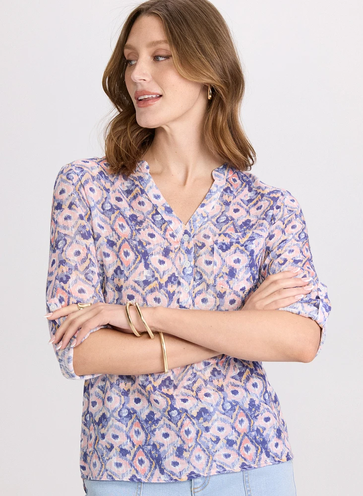 Geometric Stretch Cotton Blouse