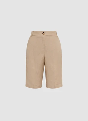 Straight Leg Linen-Blend Shorts