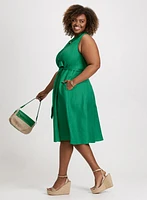 Linen-Blend Button Front Dress
