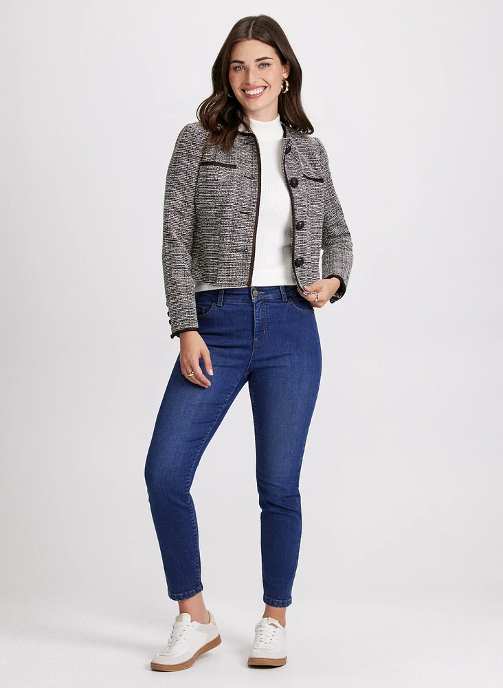 Cropped Bouclé Jacket & Slim Leg Jeans