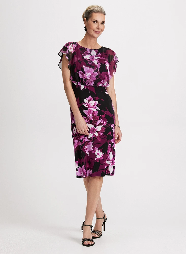 Floral Print Flutter Sleeve Dress