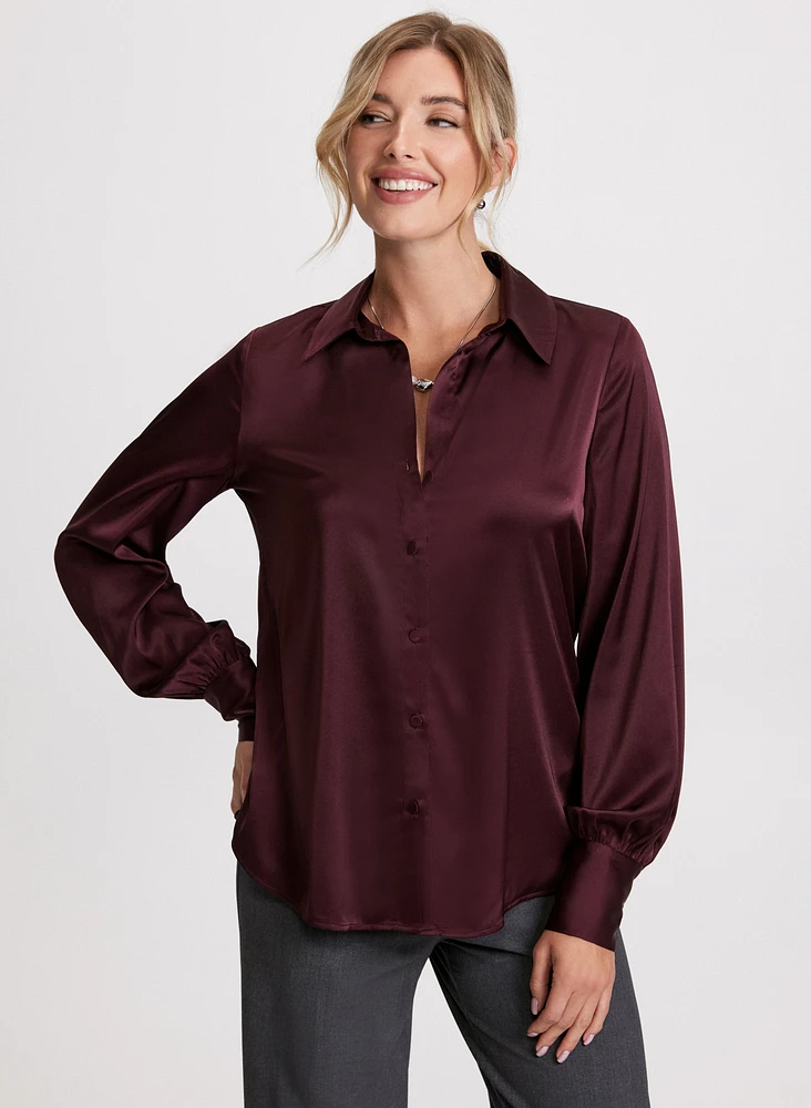 Satin Button Down Blouse