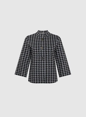 Houndstooth Print Mock Neck Cardigan