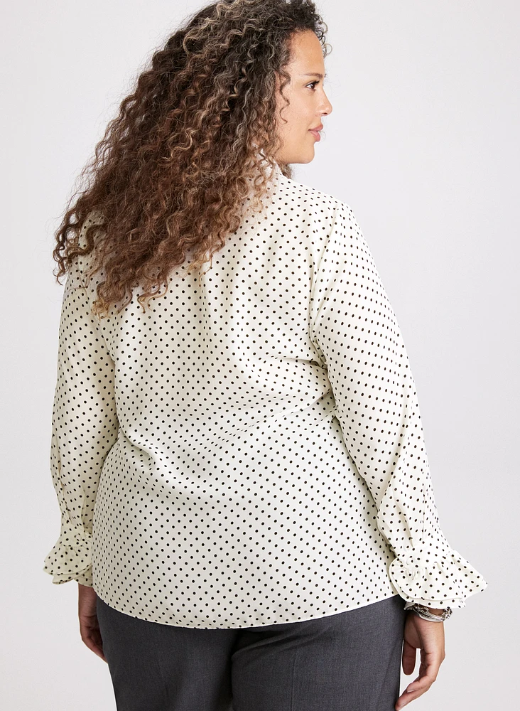 Polka Dot Ruffle Front Blouse