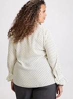 Polka Dot Ruffle Front Blouse