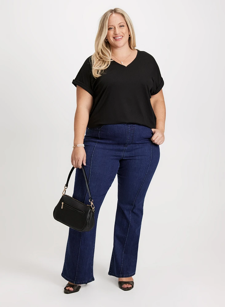 Cap Sleeves V-Neck T-Shirt & Pull-On Bootcut Jeans